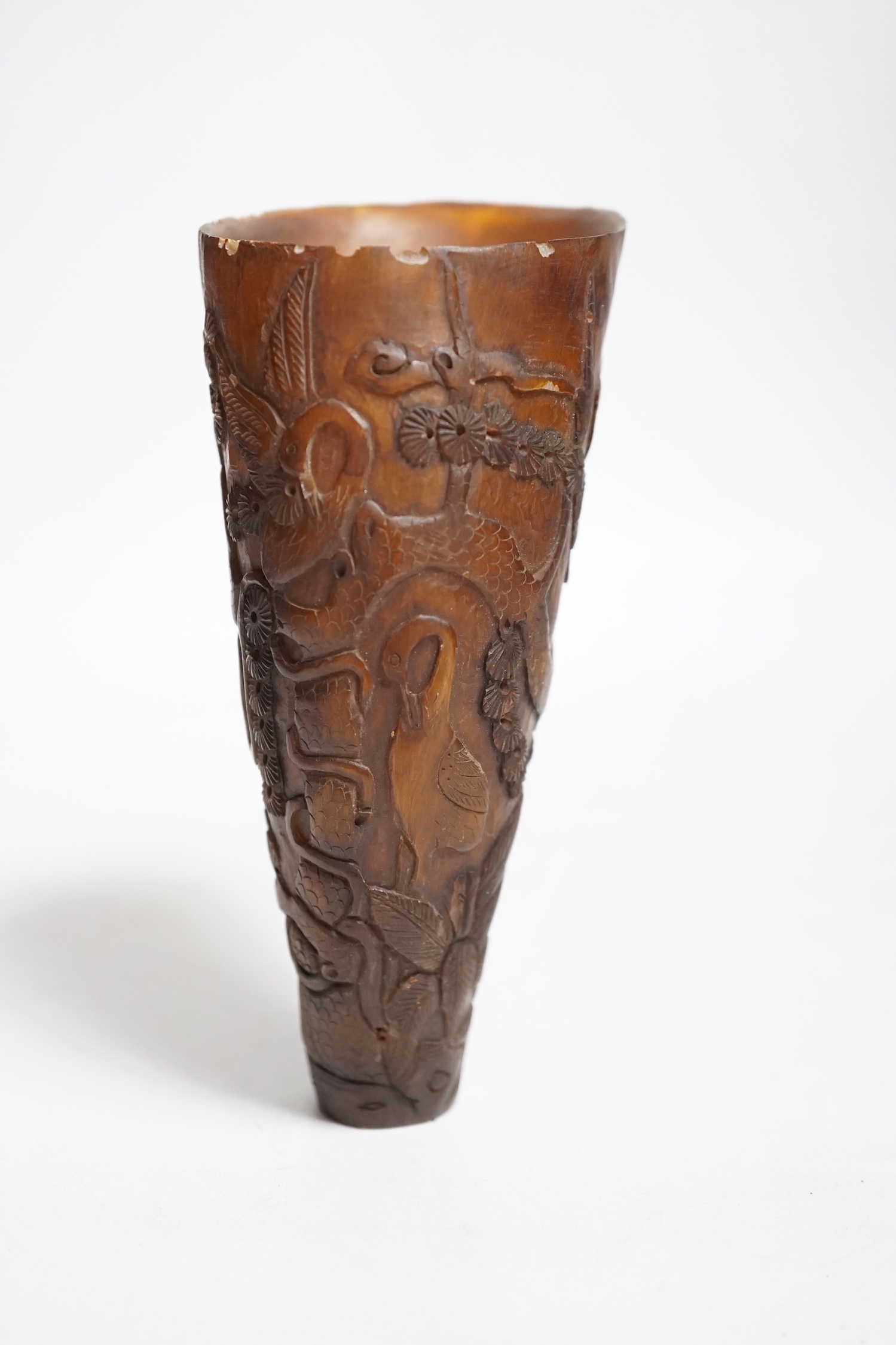 A Chinese carved horn cup 13cm